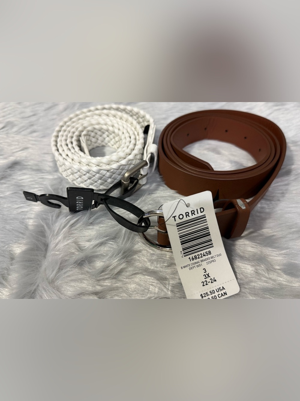 NWT Torrid Belt Duo, Size 3X (22-24), White Braided & Classic Brown